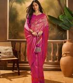 pink banarasi art silk saree with beautiful weaving work 