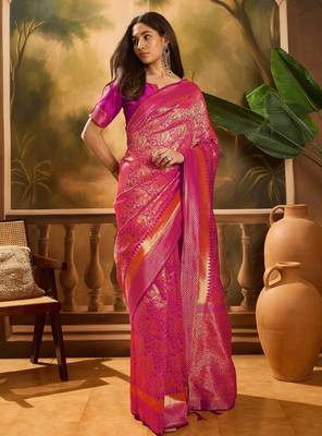 pink banarasi art silk saree with beautiful weaving work  2