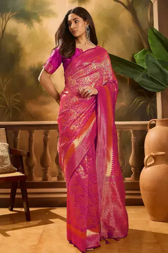 pink banarasi art silk saree with beautiful weaving work 