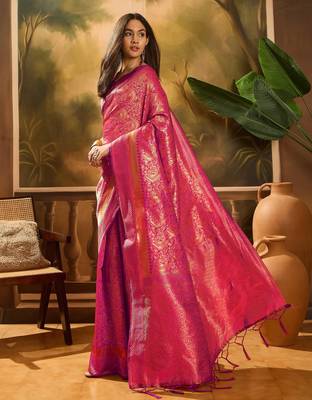 pink banarasi art silk saree with beautiful weaving work  3