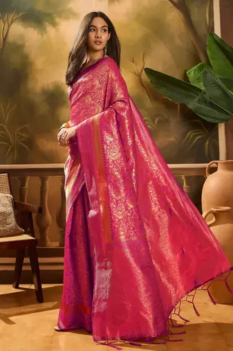 pink banarasi art silk saree with beautiful weaving work 