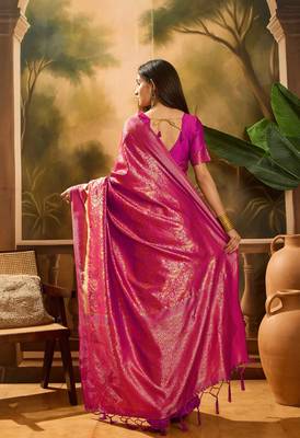 pink banarasi art silk saree with beautiful weaving work  4