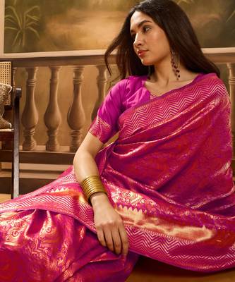 pink banarasi art silk saree with beautiful weaving work  5