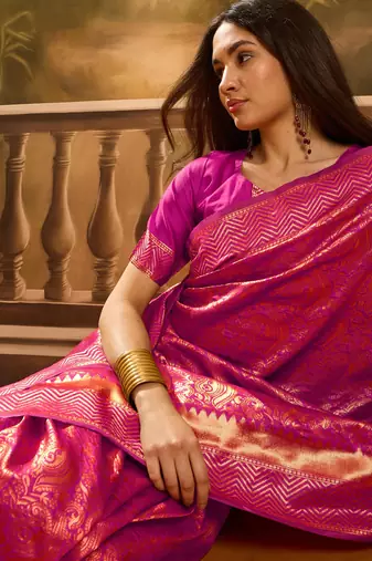 pink banarasi art silk saree with beautiful weaving work 