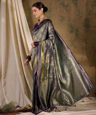burgundy banarasi art silk saree with luxurious weaving for weddings  3
