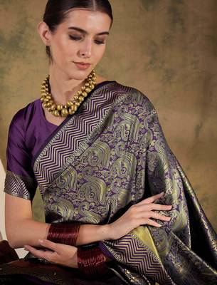 burgundy banarasi art silk saree with luxurious weaving for weddings  5