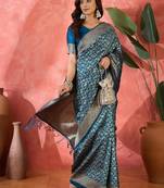 petrol blue banarasi art silk saree with exclusive weaving craft 
