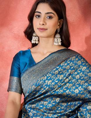 petrol blue banarasi art silk saree with exclusive weaving craft  5