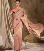 peach banarasi art silk saree with delicate weaving details 