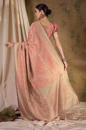 peach banarasi art silk saree with delicate weaving details 