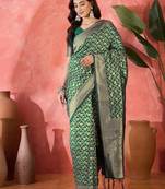 green banarasi art silk saree with elegant weaving motifs 