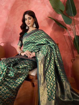 green banarasi art silk saree with elegant weaving motifs  2