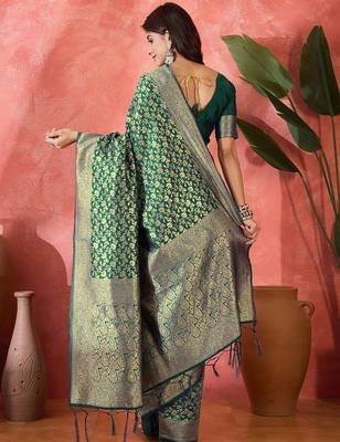 green banarasi art silk saree with elegant weaving motifs  4