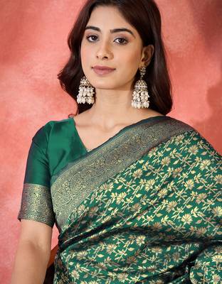 green banarasi art silk saree with elegant weaving motifs  5
