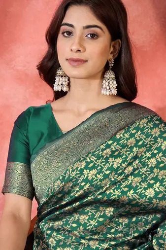 green banarasi art silk saree with elegant weaving motifs 