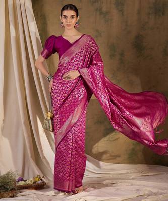 pink banarasi art silk saree with graceful weaving accents  1