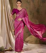pink banarasi art silk saree with graceful weaving accents 
