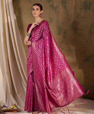 pink banarasi art silk saree with graceful weaving accents  2