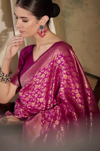 pink banarasi art silk saree with graceful weaving accents 