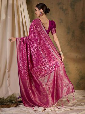 pink banarasi art silk saree with graceful weaving accents  4