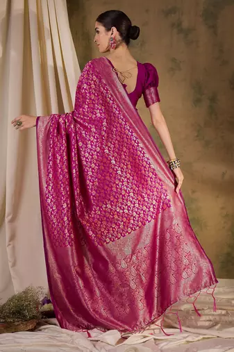 pink banarasi art silk saree with graceful weaving accents 
