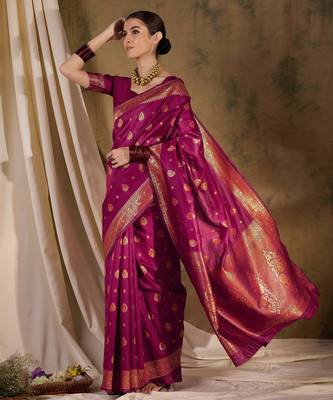 magenta banarasi art silk saree with eye-catching weaving design  1