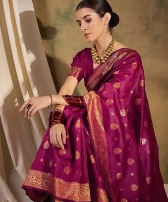 magenta banarasi art silk saree with eye-catching weaving design  2