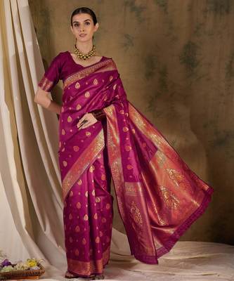 magenta banarasi art silk saree with eye-catching weaving design  3