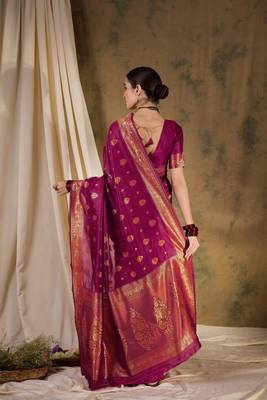 magenta banarasi art silk saree with eye-catching weaving design  4