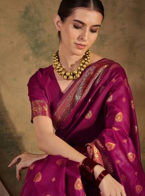 magenta banarasi art silk saree with eye-catching weaving design  5