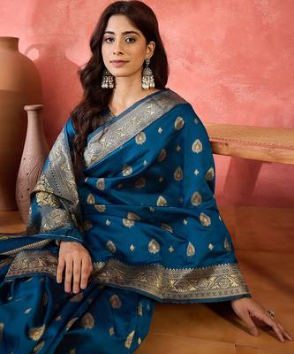 teal blue banarasi art silk saree with refined weaving craftsmanship  1