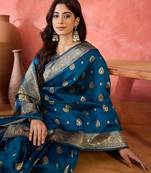 teal blue banarasi art silk saree with refined weaving craftsmanship 