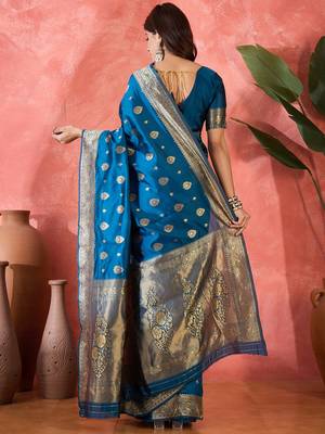 teal blue banarasi art silk saree with refined weaving craftsmanship  4