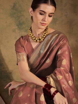peach banarasi art silk saree with glamorous weaving embellishments  5