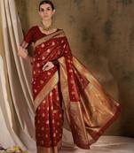 maroon banarasi art silk saree with regal weaving highlights 