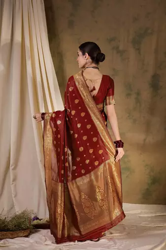 maroon banarasi art silk saree with regal weaving highlights 