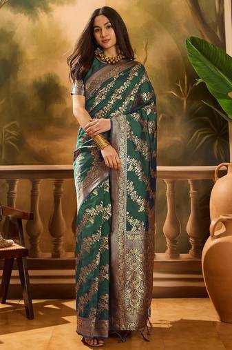 classic green banarasi art silk saree with authentic weaving touch 