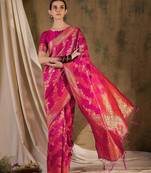 gorgeous pink banarasi art silk saree with alluring weaving art 