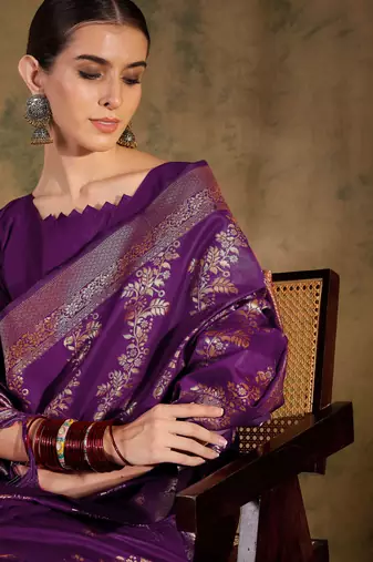 wine banarasi art silk saree with contemporary weaving charm 