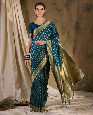 teal blue banarasi art silk saree with sophisticated weaving details  1