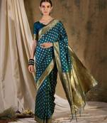 teal blue banarasi art silk saree with sophisticated weaving details 