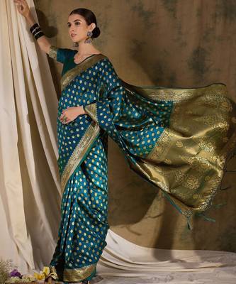 teal blue banarasi art silk saree with sophisticated weaving details  2