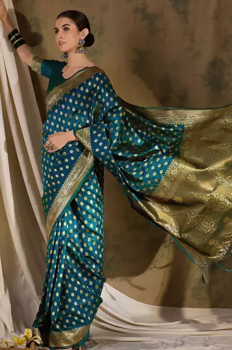 teal blue banarasi art silk saree with sophisticated weaving details 