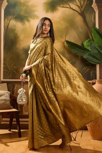 beige banarasi art silk saree with unique weaving pattern 