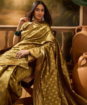 beige banarasi art silk saree with unique weaving pattern  2