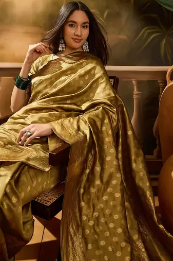 beige banarasi art silk saree with unique weaving pattern 