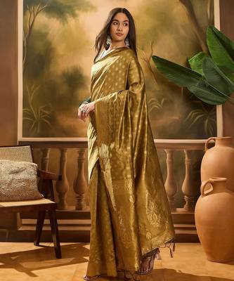 beige banarasi art silk saree with unique weaving pattern  3