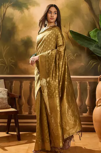 beige banarasi art silk saree with unique weaving pattern 