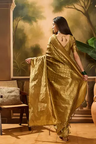 beige banarasi art silk saree with unique weaving pattern 