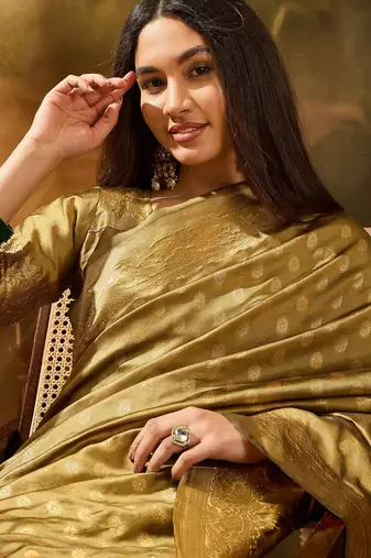 beige banarasi art silk saree with unique weaving pattern 